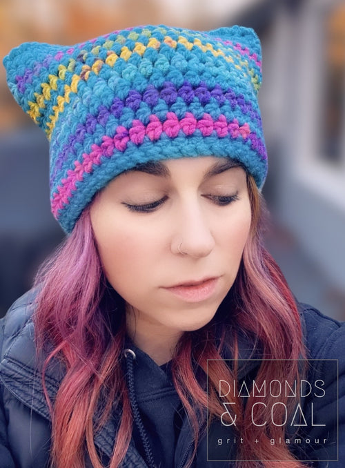 Cat Ear Striped Beanie - Cotton Candy