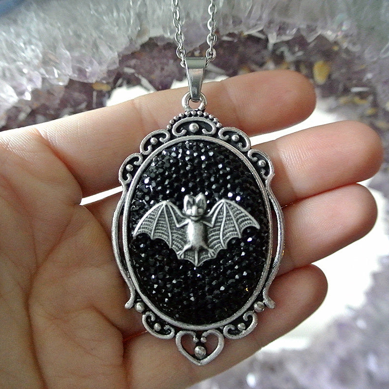 Sparkly Bat Cameo Necklace