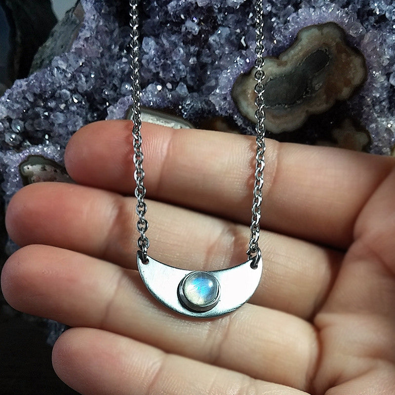 Water Drop Moonstone Silver Necklace - Studio Jewellery Australia