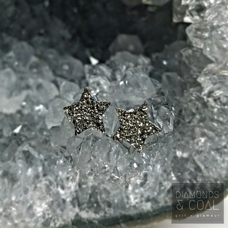 Crushed Pyrite Star Earring Studs