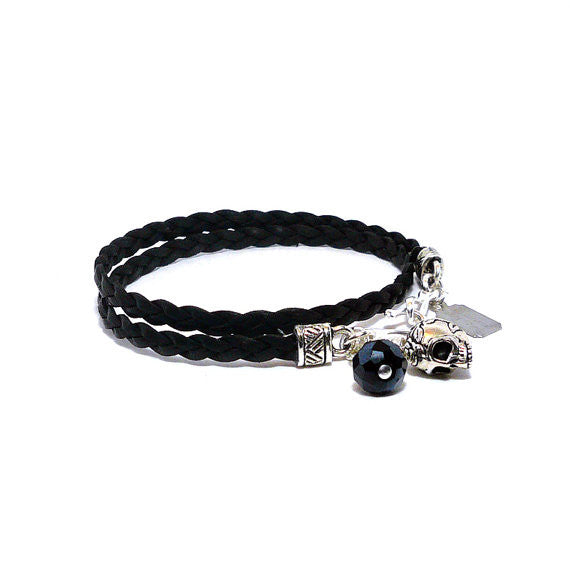 Dia De Los Muertos Sugar Skull Braided Leather Wrap Bracelet