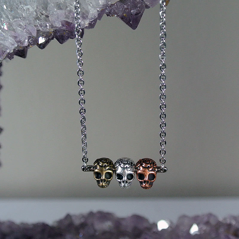 Triple Calavera Sugar Skull Necklace