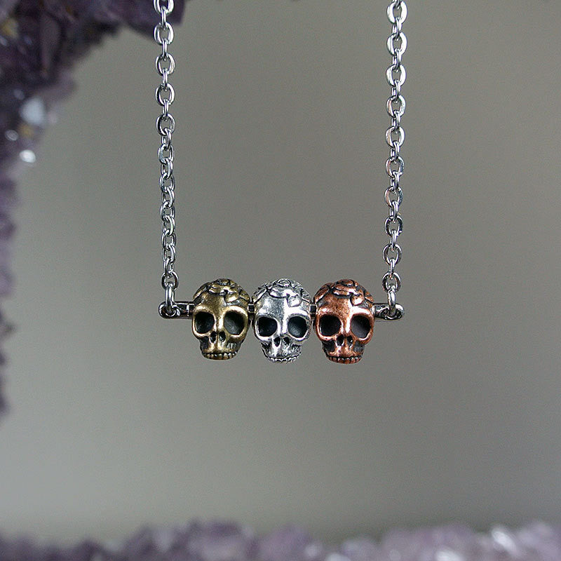 Triple Calavera Sugar Skull Necklace
