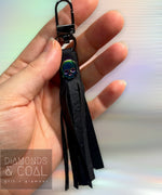 Faux Leather Tassle Key Fob - Skull