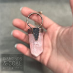 Electroformed Rose Quartz Point with Black Druzy Dagger Necklace