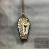 Electroformed Large Agate Druzy Coffin and Skulls Necklace