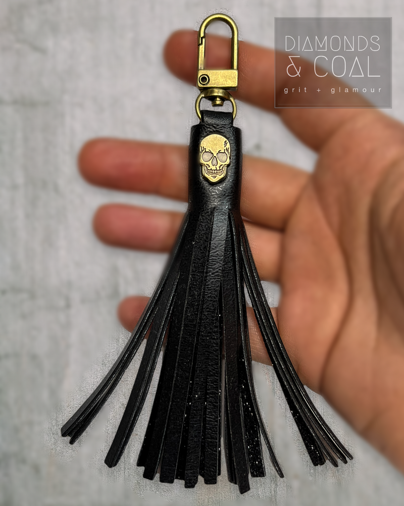 Faux Leather Tassle Key Fob - Antique Bronze Skull – Diamonds And Coal