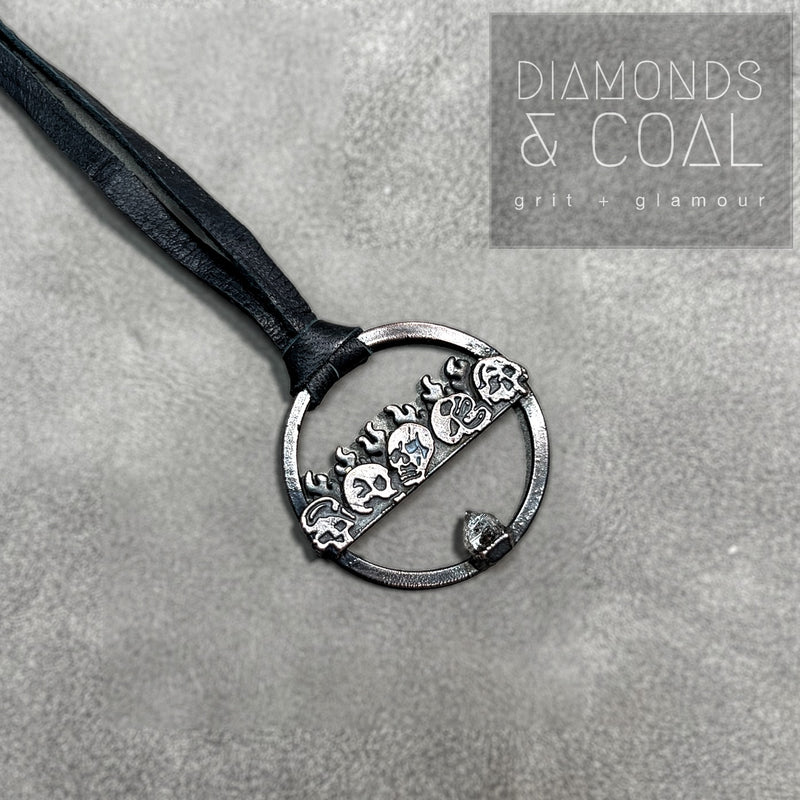 Electroformed Skull Flame Herkimer Diamond Necklace