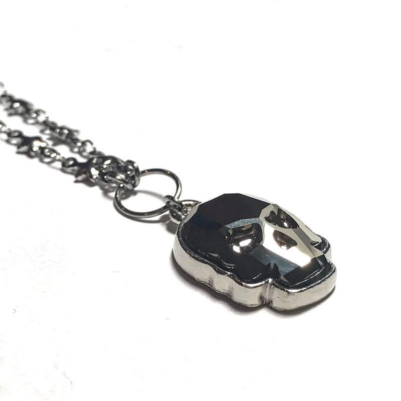 Deluxe Swarovski Skull Necklace Silver Diamonds And Coal