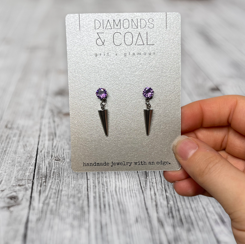 Stainless Steel CZ Spiked Earrings