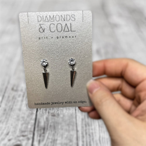 Stainless Steel CZ Spiked Earrings