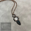 Electroformed Quartz Six Sided Coin and Black Druzy Dagger Necklace