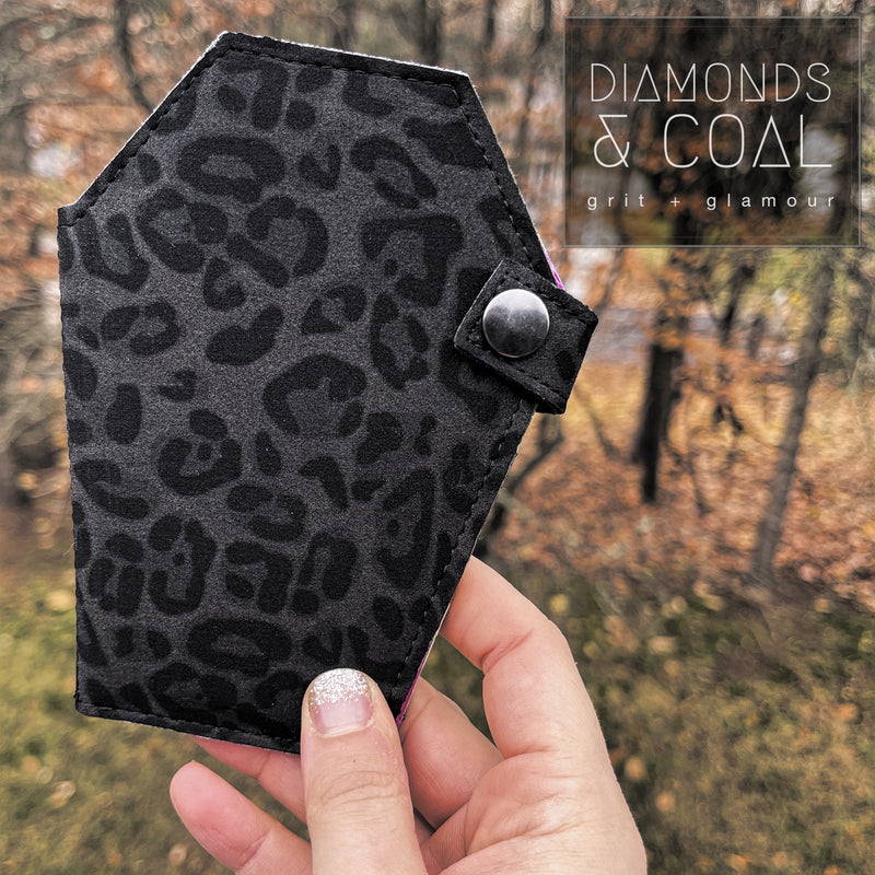 Mini Coffin Wallet - Black on Black Animal Print