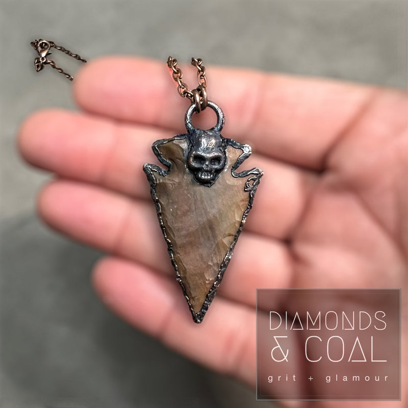 Electroformed Agate Arrowhead Necklace - Light Brown