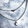 Stainless Steel Layering Necklace - Stars and Crescent Moon