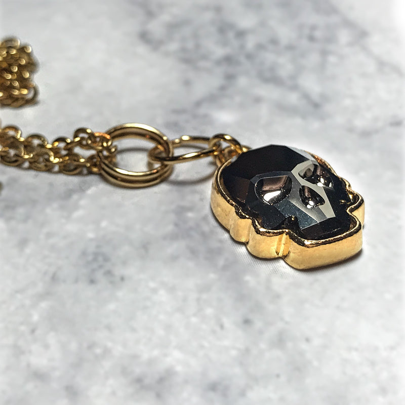 Small Swarovski Skull Necklace - Gold