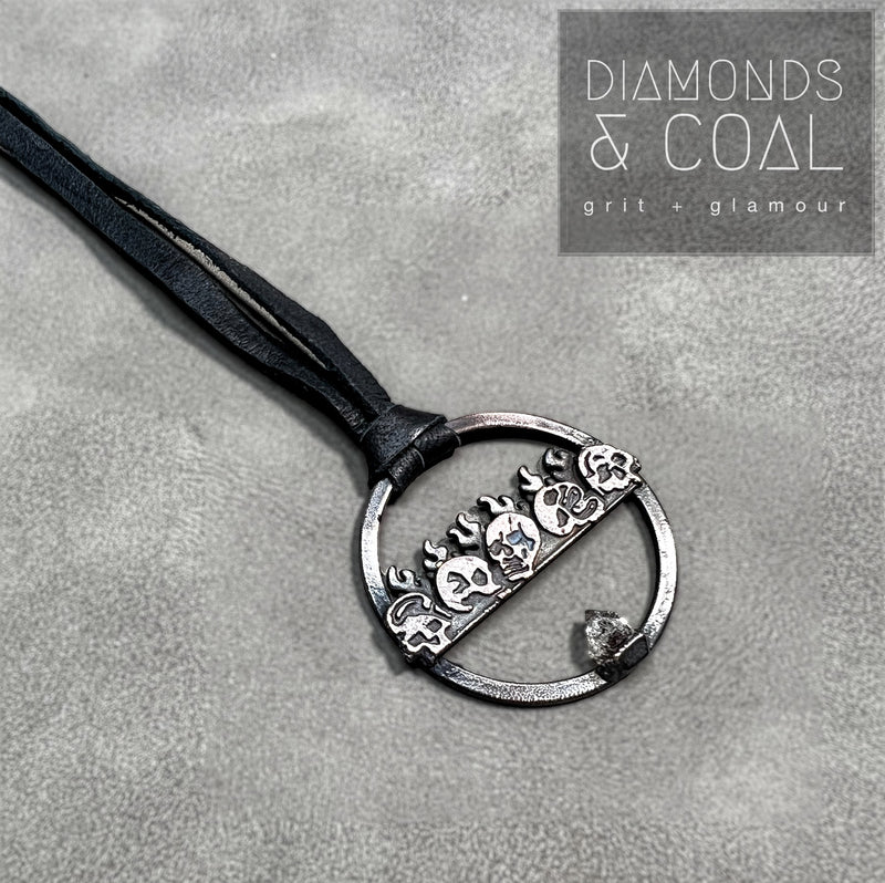 Electroformed Skull Flame Herkimer Diamond Necklace